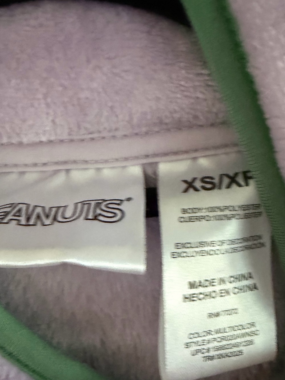 New! Peanuts Snoopy Lavender Fleece Jacket with Green Trim - Picture 3 of 3